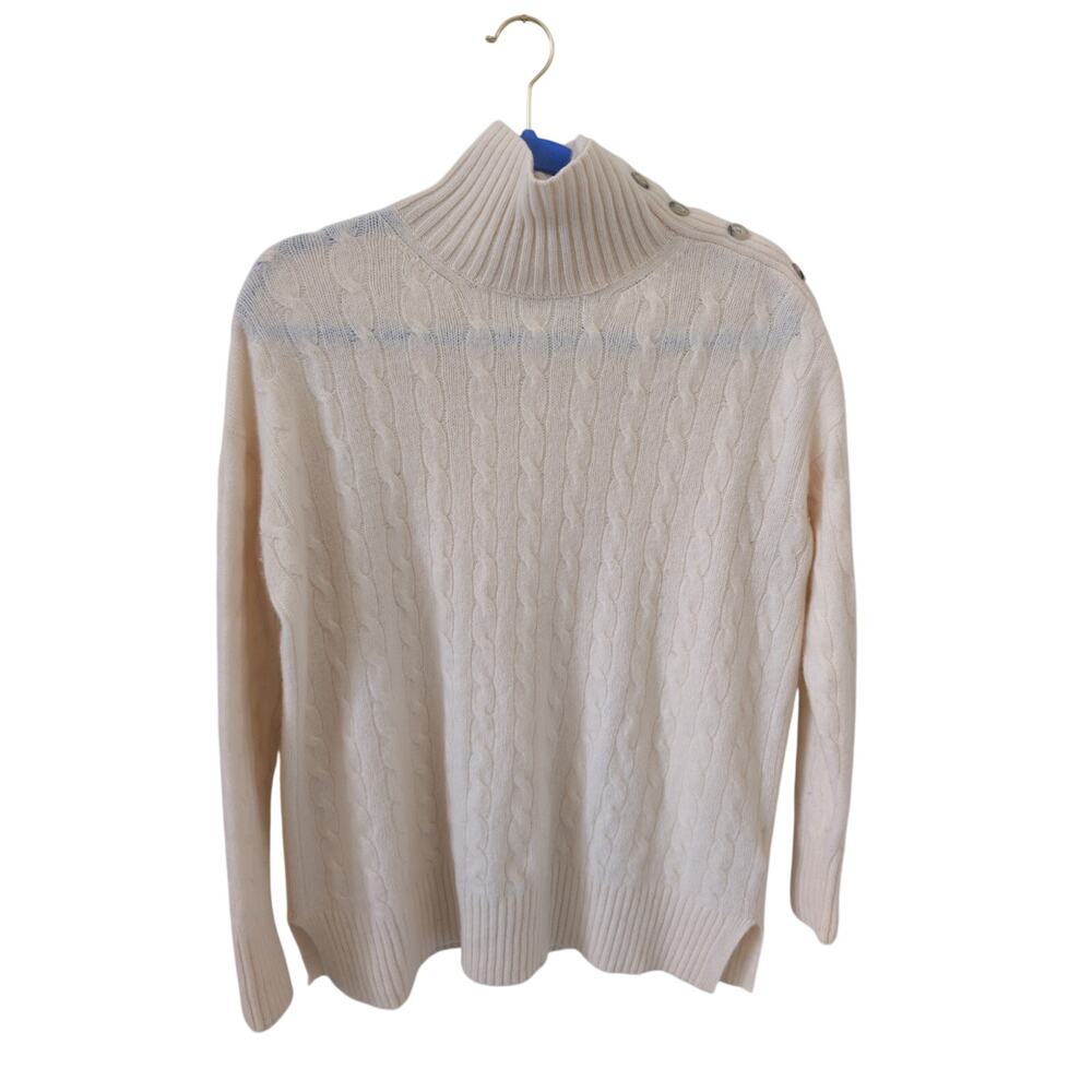 Polo Ralph Lauren Wool Cashmere Cream Cable Knit Turtleneck Sweater size Large - Picture 3 of 7